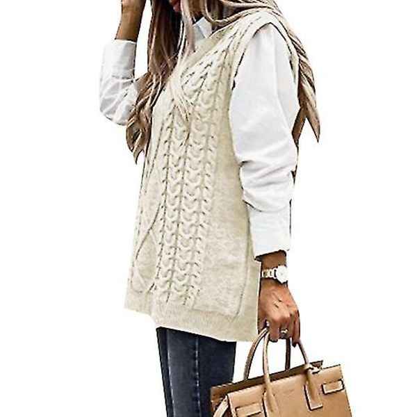 Dame Sweater Vest Dame Oversized V-hals Ærmeløse Sweaters beige S