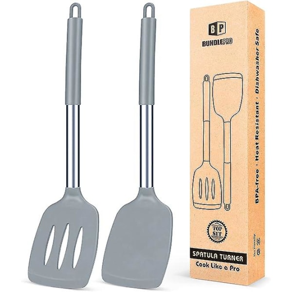 2-pack silikon stekspade, non-stick slitsad köksspatel, hög värmebeständig BPA-fria köksredskap, idealisk köksutrustning för fisk, ägg, pannkakor grey