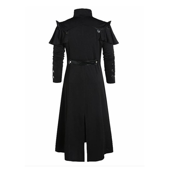 Vintage Halloween Middelalder Steampunk Assassin Alver Pirat Kostyme Voksen Menn Svart Lang Splitt Jakke Gotisk Rustning Lærfrakker Black XXXXXL