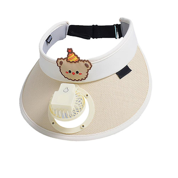 Solhatt med åpen topp og liten vifte for barn, fukttransporterende solhatt for piknik og camping Beige With Fan
