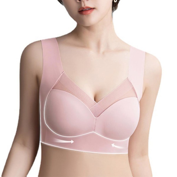 Kvinnor Sömlös Push Up BH Shapewear Icke-trådad Crop Top Väst Sport Bralette Underkläder Pink XL