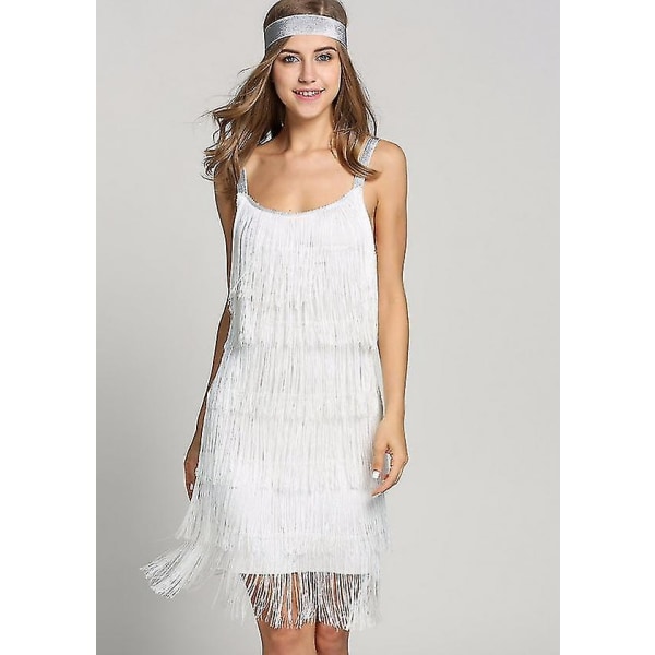 Upea Gatsby Charleston-mekko 1920-luvun juhliin, vintage-tyylinen, naisten hapsumekko White M
