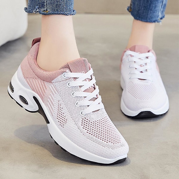 Dame Snøresko Atletiske Træningssko Fitness Gym Casual Air Cushion Sneakers Åndbare Vandresko Sportssko Pink 40