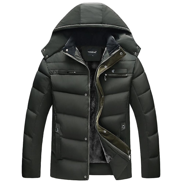 Herr Vinter Quiltad Vadderad Pufferjacka Kappa med Fleecefoder Ytterkläder Army Green 3XL