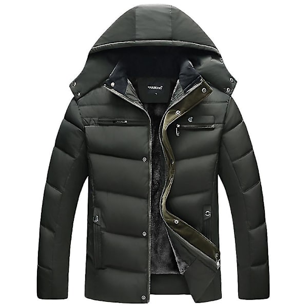 Herre Vinter Vatteret Foret Puffer Jakke Frakke Fleeceforet Overtøj Army Green 2XL