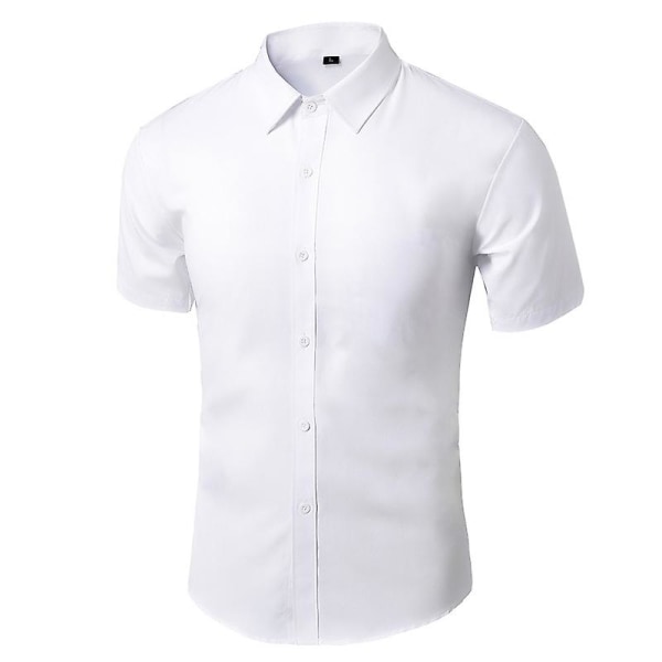 Kortermet skjorte for menn, ensfarget, knappeskjorte for sommeren White XXL
