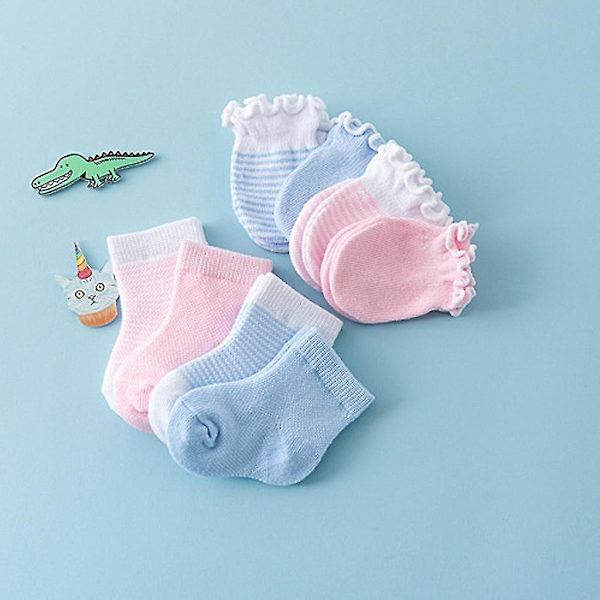 4 Par Barn Baby Nyfödda Strumpor Handskar Anti-repa Andningsbara Elastiska Skydd Ansiktshandskar Duschgåva Pink