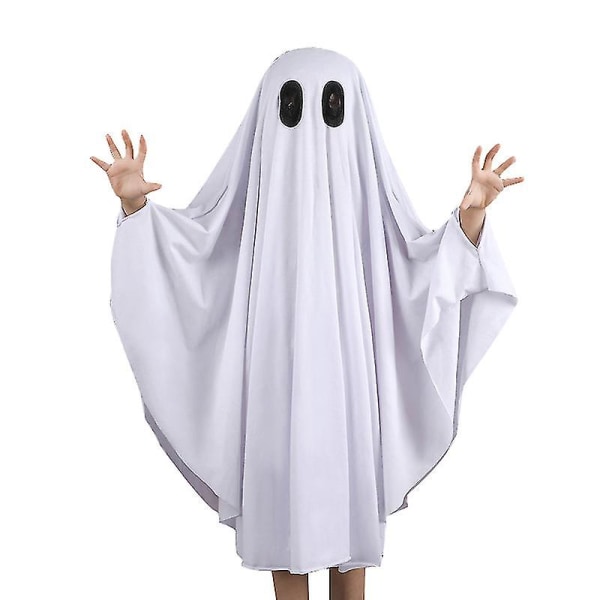 Barn Halloween Grafik Kåpa Cape Långärmad Poncho Flicka Uthålning Fest Cosplay White XS