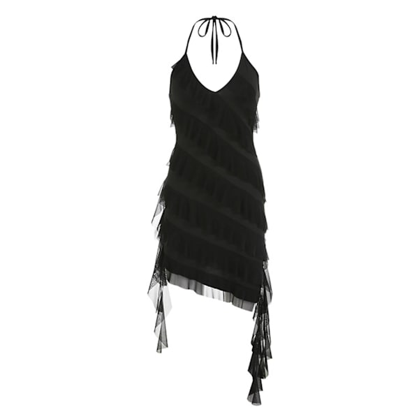 Sommarklänning Mini Dam Halter Rygglös Knytband Bodycon Miniklänning För Fest Cocktail Semester Black S