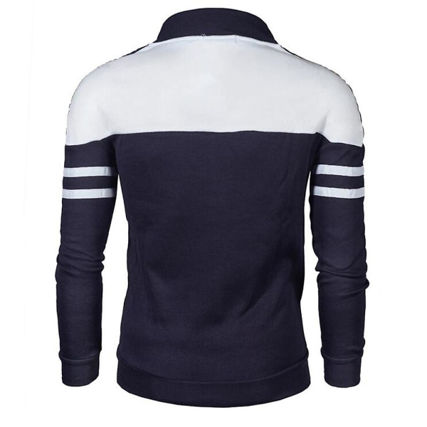 Herr Colorblock Full Zip Sportjacka Casual Långärmad Slim Fit Sweatshirt Jacka Navy Blue 3XL