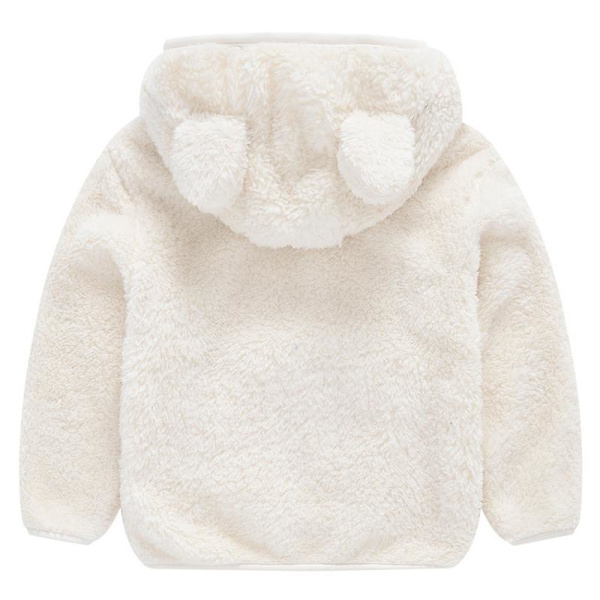 Teddybjörnsjacka med huva för småbarn, fluffig fleece, varm jacka med dragkedja, ytterkläder White 3-4 Years