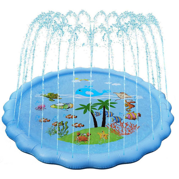 Oppblåsbar Baby Barn Sprinklerbasseng Sprinkler Vannleker Utendørs Hage Lek Vannmatte Light Blue