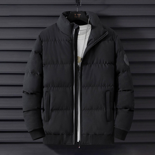 Herre Vinter Varm Afslappet Jakke Simpel Stil Vindtæt Top Med Ståkrave Blødt Stof Fortykket Varm Top Black XL