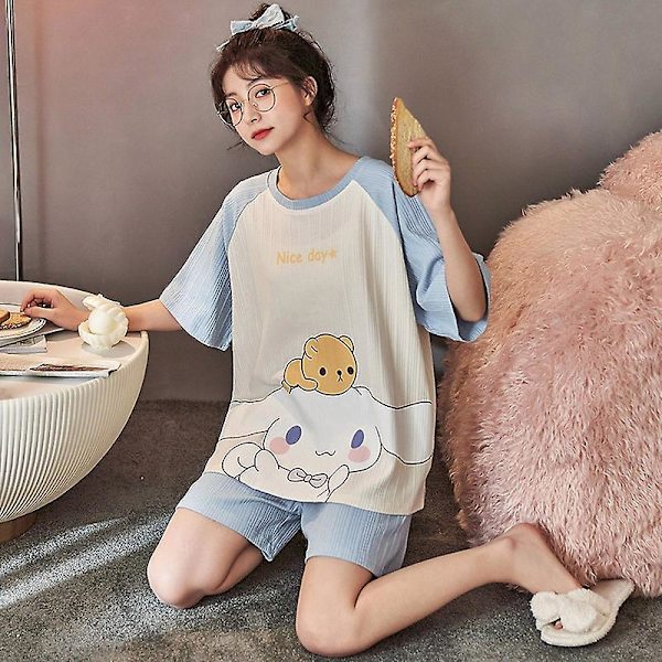 Sanrios Kawaii Cinnamoroll Cartoon Bomull Pyjamas Kortärmad Shorts Tunn Söta Hemkläder Set Kan Bäras Utomhus L Cinnamoroll