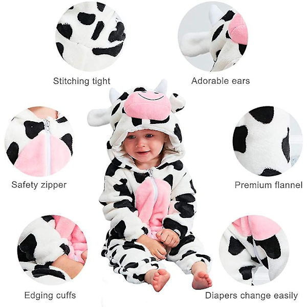 Unisex Baby Djurdräkt Vinter Höst Flanell Huvtröja Romper Jumpsuit 80cm