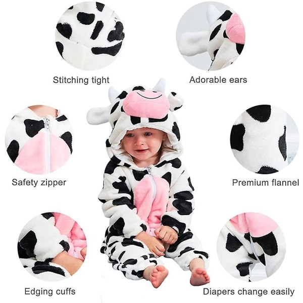 Unisex Baby Dyrekostume Vinter Efterår Flanel Hætte Romper Jumpsuit 100cm