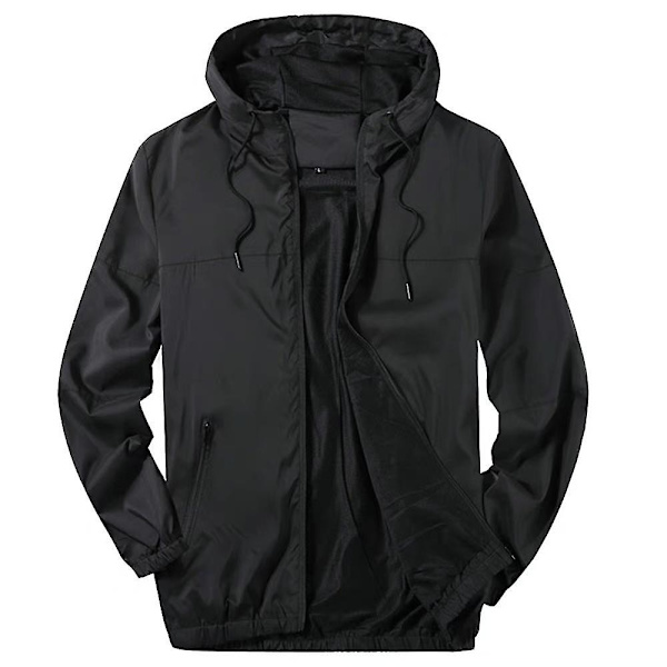 Let Herre Letvægts Casual Hættejakke Langærmet Lynlås Frakke Overtøj Toppe Efterår Black 3XL
