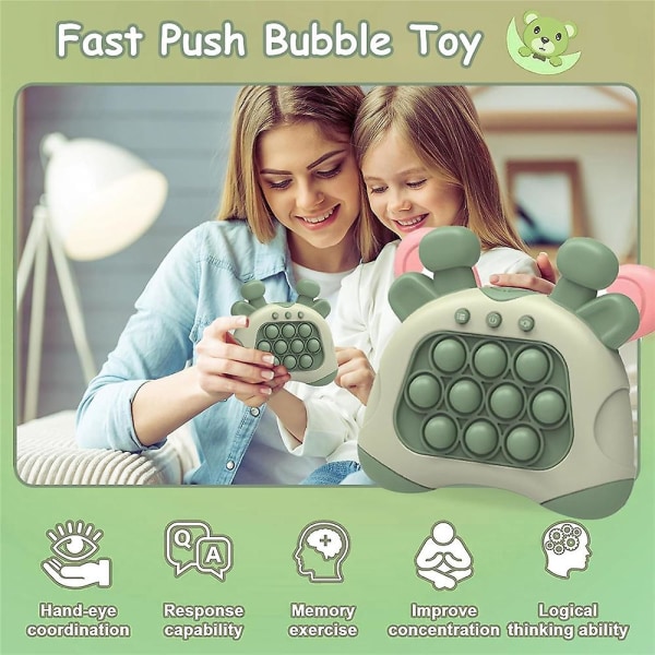 Snabbt tryck bubbla spel leksak med lampor, barn vuxna ångest lindring handhållen elektronisk leksak, rolig multiplayer fest familjespel Green