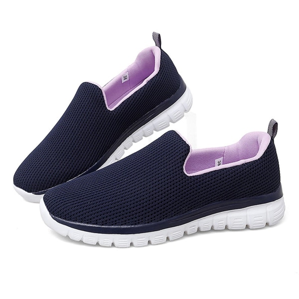Uformelle sportssko i mesh for kvinner, slip-on komfortable flate sko for løping og gåing Blue 40