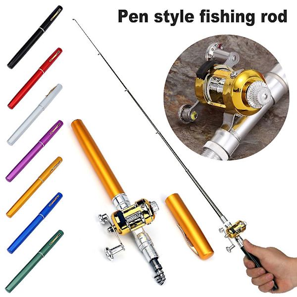 Lommestørrelse Fiskestang - Teleskopisk Pen Fiskestang Og Hjul Combo, Bærbar Rejse Lille Fiskestang Mini Fiskestang Fiskesæt Blue