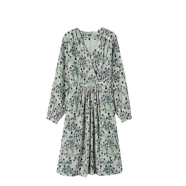 Lang fransk nederdel til kvinder, eksklusiv langærmet blomsterkjole XL