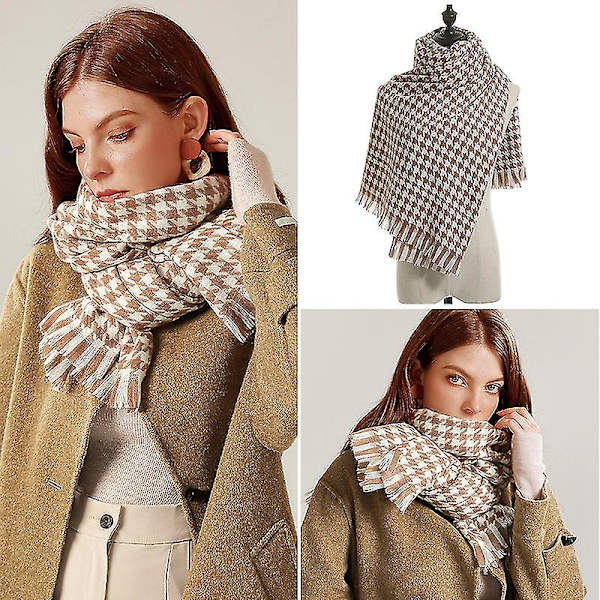 Vinterfågelrutig halsduk pläd Faux Cashmere halsduk sjal Khaki