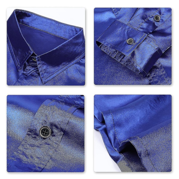 Herr Casual Mode Glänsande Långärmad Slim-fit Formell Skjorta Blue XXL