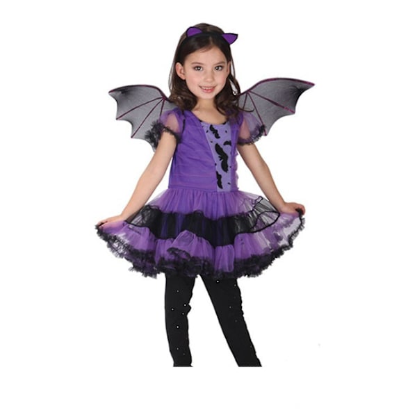 Lasten Tyttö Halloween Verkkomekko Lepakkosiipi Päähine Noidan Kolmiosainen Setti 4-5 Year