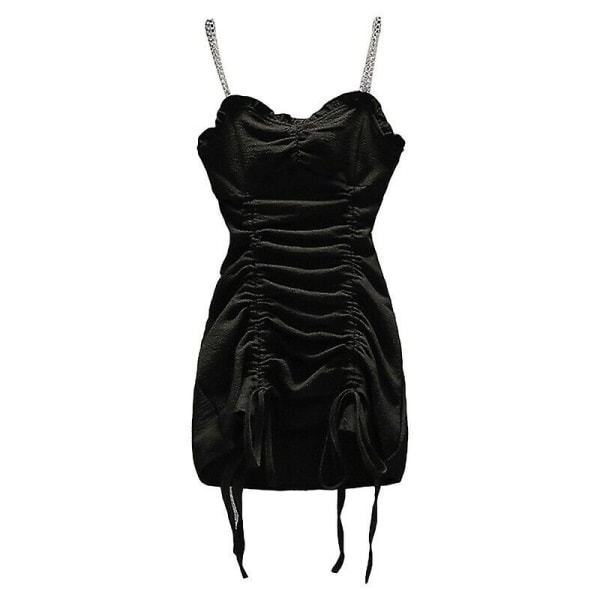 Dame Pluss Størrelse Mini Cami Kjole Sexy Bodycon Rynket Snøring Stropp Retro-3 4XL