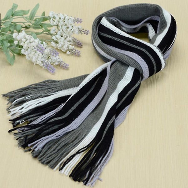 Unisex varma färgblock randiga scarves tofs lång halsduk stickad omlott Middle Gray