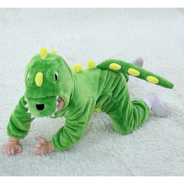 Spædbarn Tiger Dinosaur Kostume Udklædning Hætte Romper Jumpsuit Green Dinosaur 120