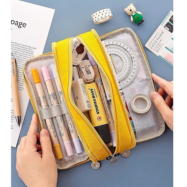 Angoo Dubbelsidig Pennfodral Pennfodral Special Macaron Färg Dubbel Canvas Fickförvaring Väska Pung Kontorsmaterial Skola Resa A6899 Black