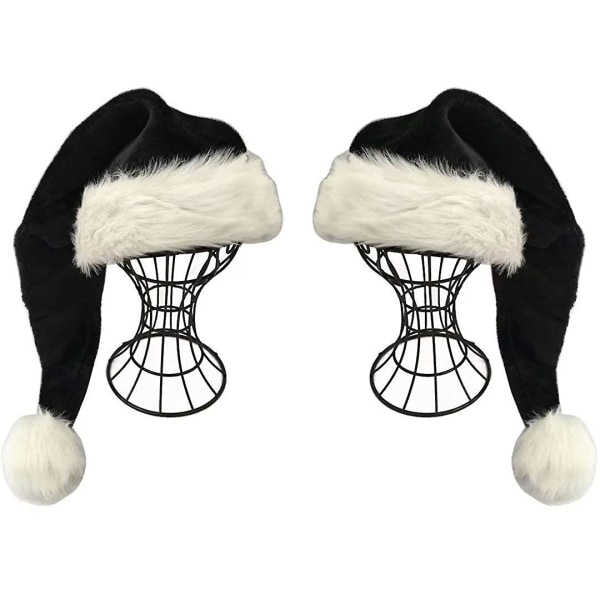Svart Tomteluva - Deluxe Svart och Vit Julhatt för Vuxna, 2 st