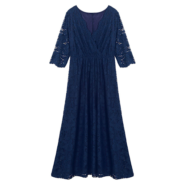 Elegant Maxiklänning i Spets för Gravida, Festklänning, Fotograferingsklänning, Plusstorlek, Tyll A-linje Bröllop Bal Aftonklänning Navy Blue XL
