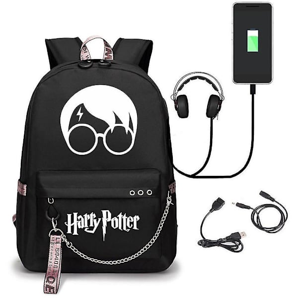 Harry Potter Ryggsäck Usb Laddning Skolväska Oxfordtyg color-5