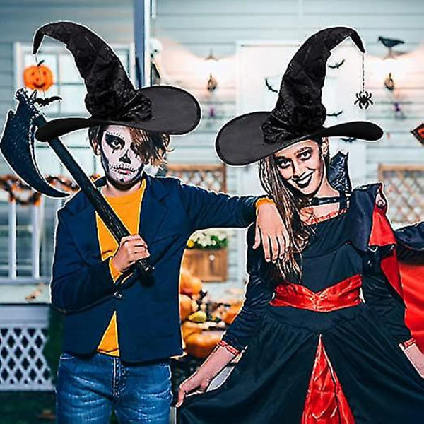 Halloween Heksehatte Med Edderkop Flagermus Til Kvinder Sort Heksehat Troldmandshat Voksen Halloween Udklædningstilbehør Cosplay Fest 1 stk - sort