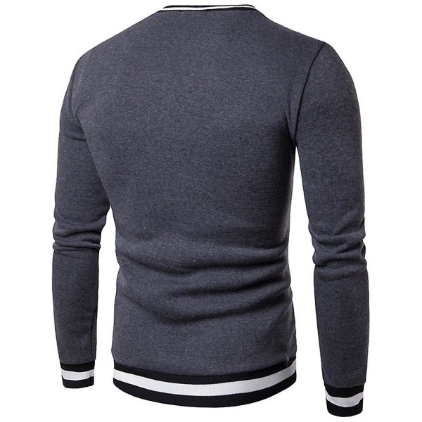 Herre Colorblock V-hals Langermet Genser Casual Slim Fit Pullover Jumper Topper Dark Grey XL
