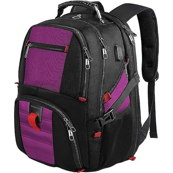 Reseryggsäck, 50l extra stora bärbara ryggsäckar för män, kvinnor, vattentät högskoleryggsäck Flygbolagsgodkänd affärsväska med USB laddning purple