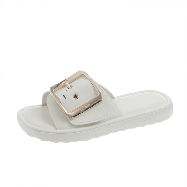 Sommarsandaler för damer, halkfria, snabbtorkande, tjocka, med spänne, dekorativa tofflor, födelsedagspresenter till damer White 37