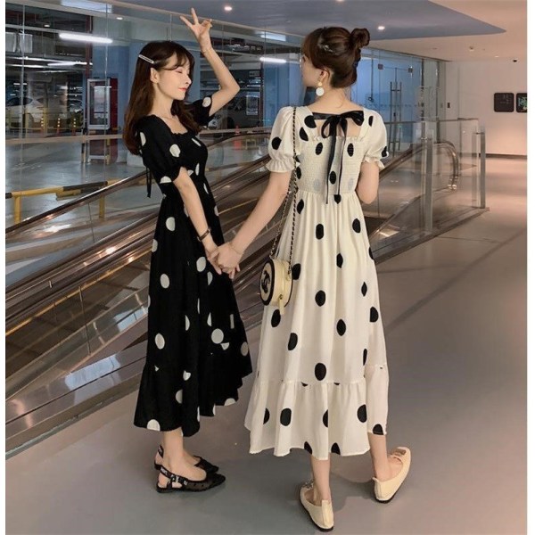 Ny Sommer Underbelly Slim Mellem længde Polka Dot Kjole black XXL