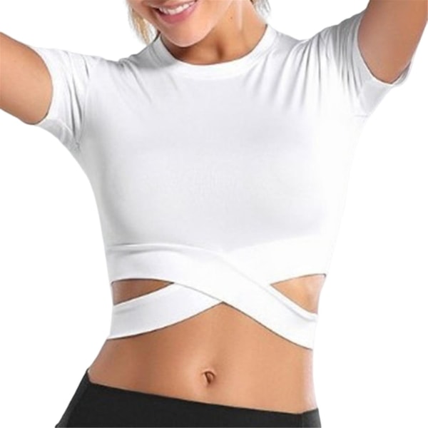 Lyhythihaiset Crop Topit Jooga Juoksupaidat Kuntosali Treeni Crop Topit Naisille Short Sleeve White L