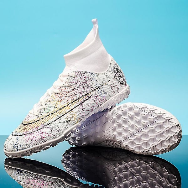 Herrfotbollsskor halkfria fotbollsskor dobbar gräs fotbollsskor sneakers Yj068 White 39