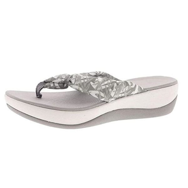 Tryckta tofflor med fotvalvsstöd Sandaler Dam Sommar Strand Flip Flop Ani halkfri sula Gray 41