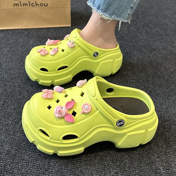 Sko med tyk sål og hævet hul til kvinders sommerstrand anti-slip tåslippers green 5 40-41
