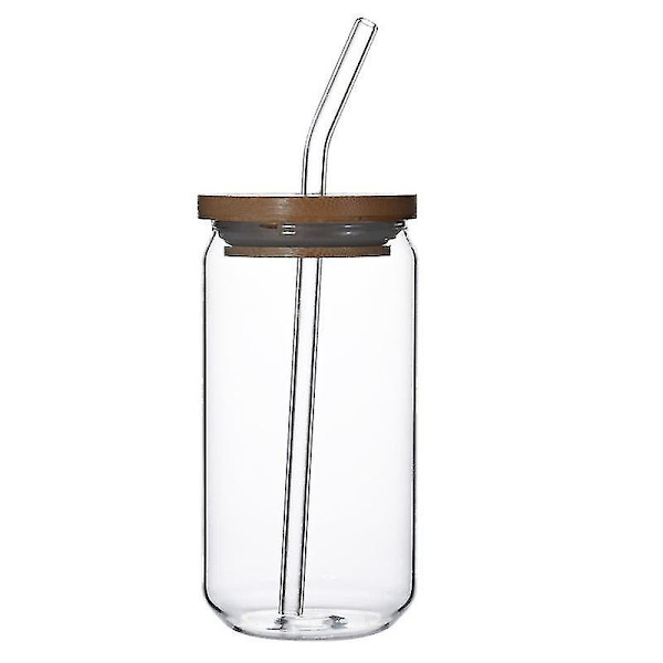 550ml Glasmugg med Bambulock och Glasstrån Ölmuggar Iskaffemuggar 470ML