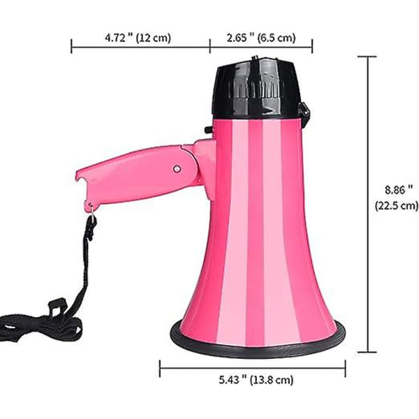 Bærbar Megafon Bullhorn 20 Watt Effekt Megafon Høyttaler Stemme Og Sirene/alarm Moduser Med Volumkontroll Og Stropp Rose red