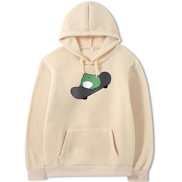 Langermet hettegenser løs streetwear-pullover avslappet løs sweatshirts hettegensere vår sommer par S sweatshirt skateboard frosk apricot XXL