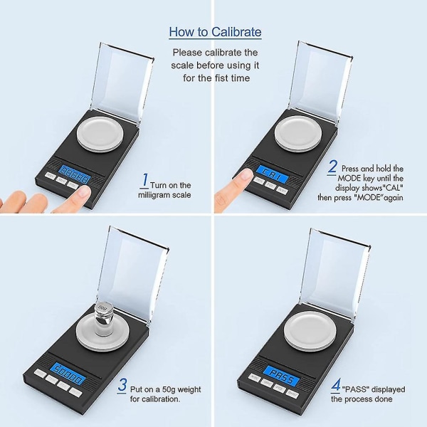 Precisionsvåg 0,001 g x 50 g, vikt i milligram, digital köksvåg, fickvåg, tare-funktion