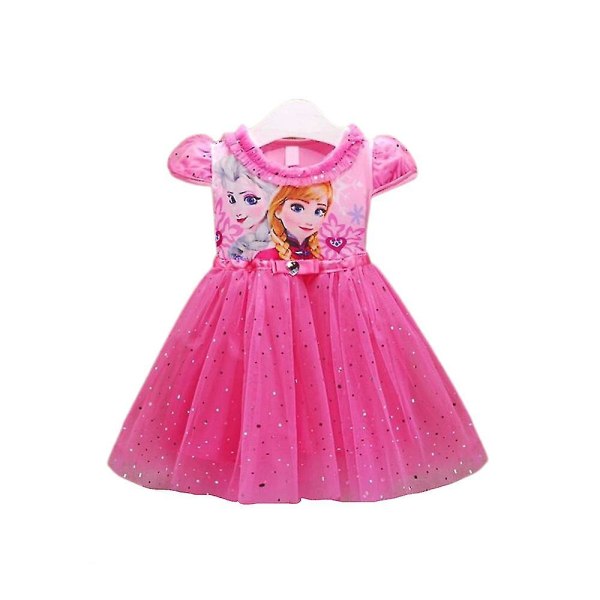 Jingdong 3-7 år Barn Flickor Frozen Elsa Print Summer Princess Dress Pink 5-6 Years