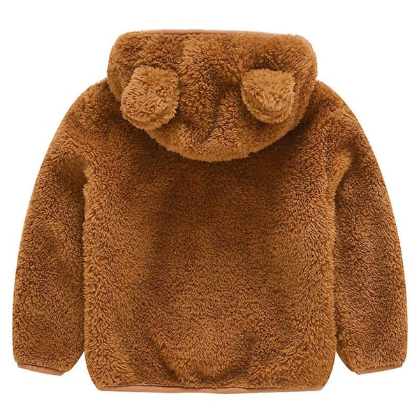 Teddybjörnsjacka med huva för småbarn, fluffig fleece, varm jacka med dragkedja, ytterkläder Brown 2-3 Years